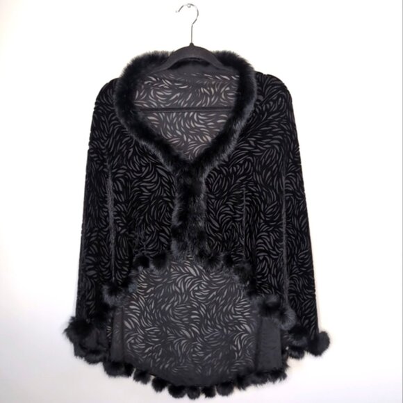 Vintage Accessories - Vintage Rabbit Hair Burnout Velvet 90s Mob Wife Whimsigoth Y2K Poncho Cape O/S